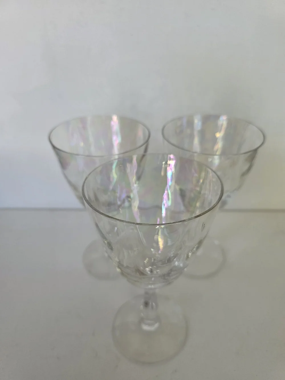 Fostoria Iridescent Wine Glasses - Set of 3 (Holographic Finish)
